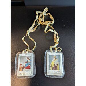 Vintage 1970s white scapular St. Simon Stock and Lady of Mt. Carmel